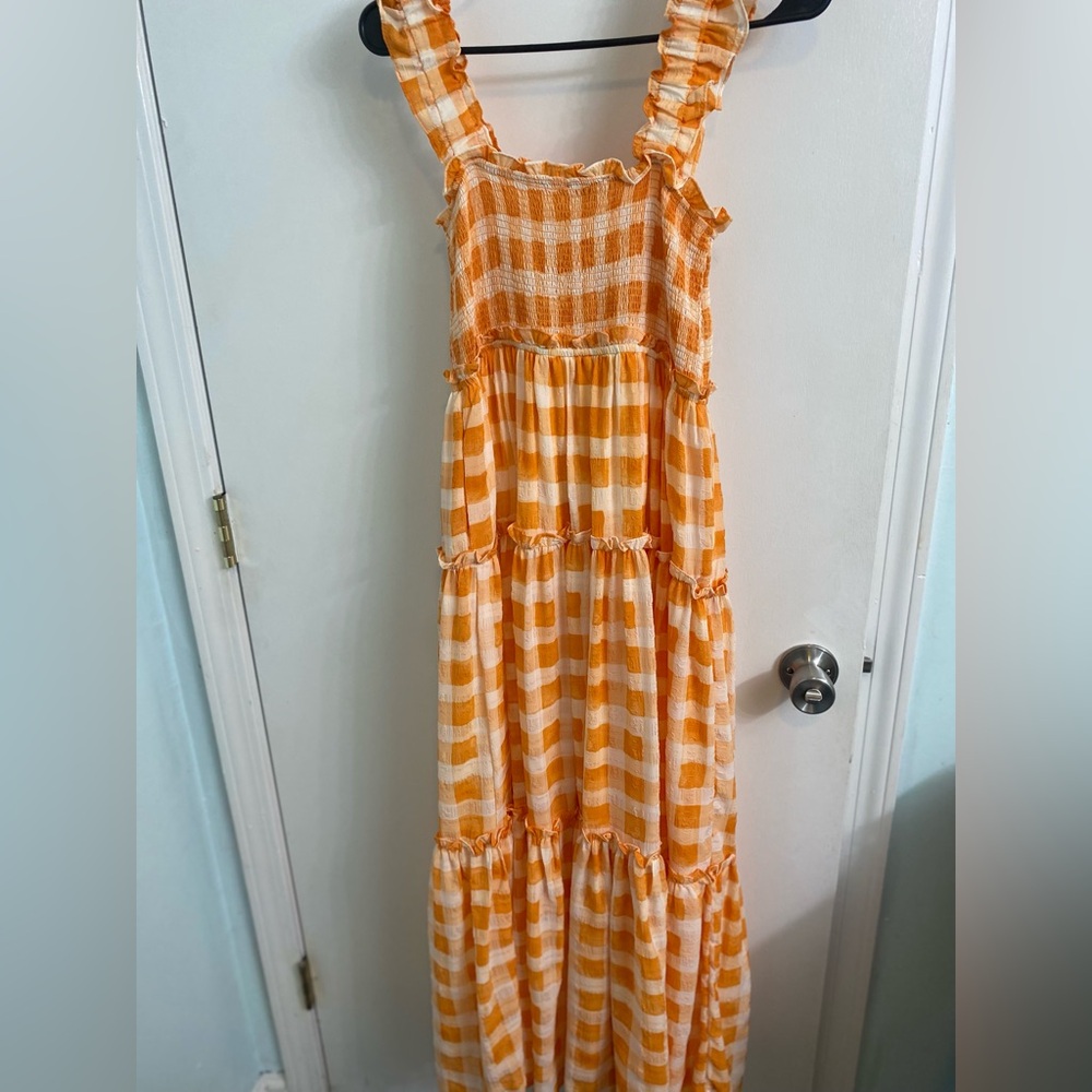 Sofie The Label Women’s Orange Checkered Tiered Sundress - Picture 4 of 8